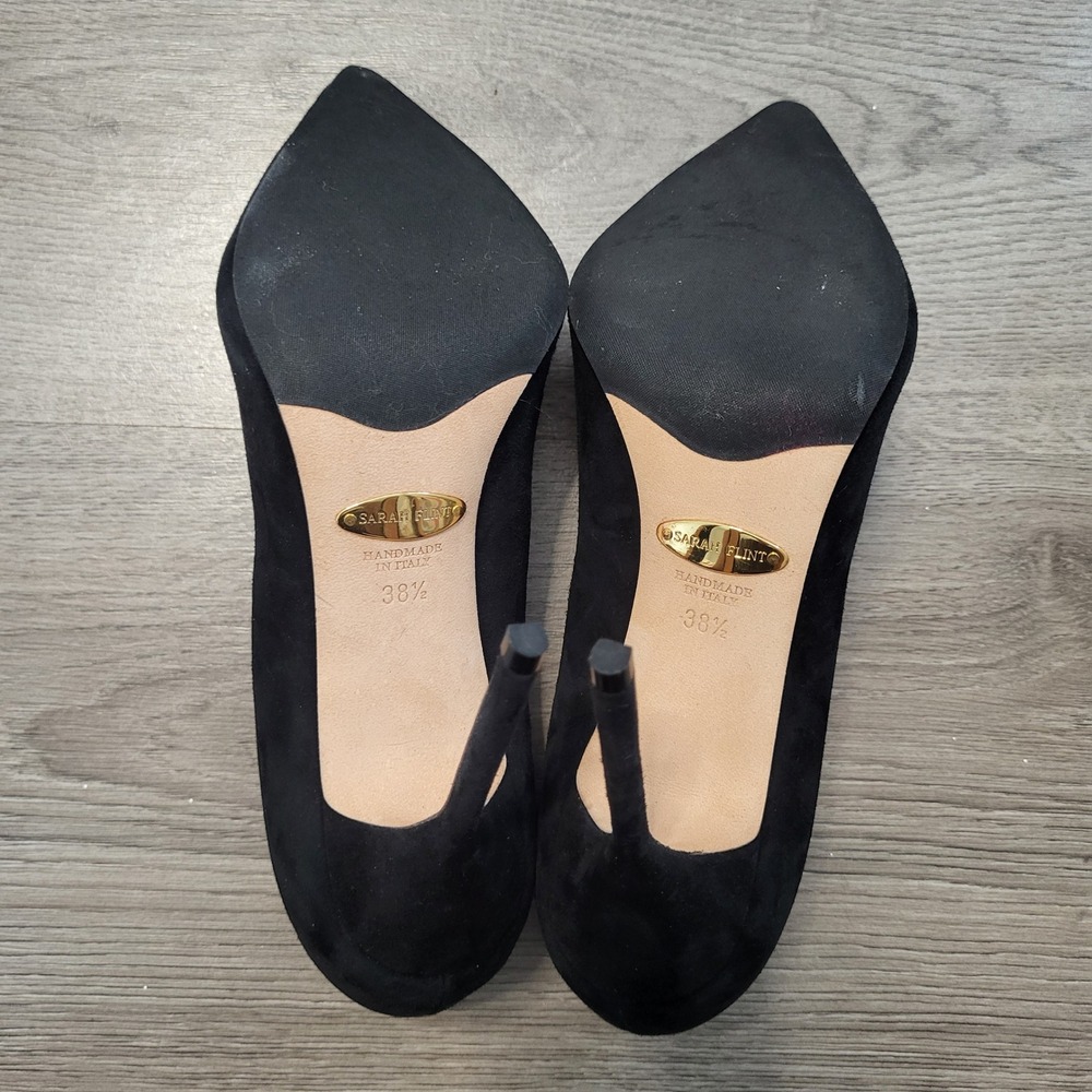 Sarah Flint Perfect Pump 100 Black Suede Floral Applique Heels Women US 8.5 38.5 - Picture 3 of 10